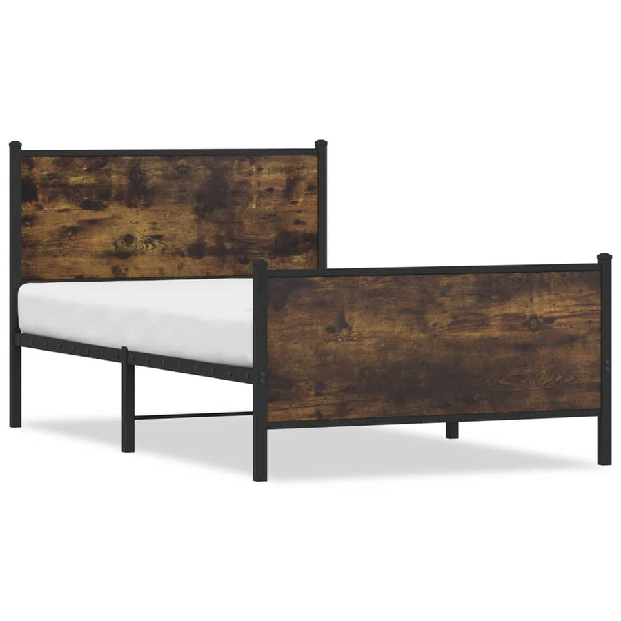 Bedframe hoofd- en voeteneinde metaal gerookt eiken 107x203 cm