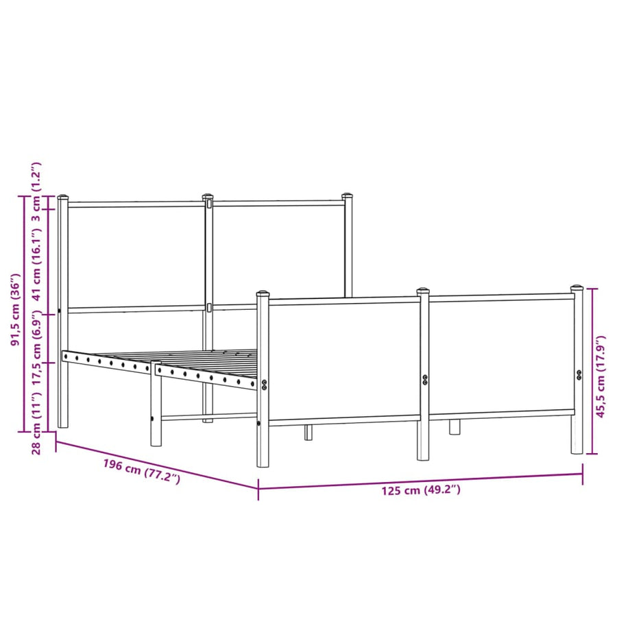 Bedframe hoofd- en voeteneinde metaal gerookt eiken 120x190 cm