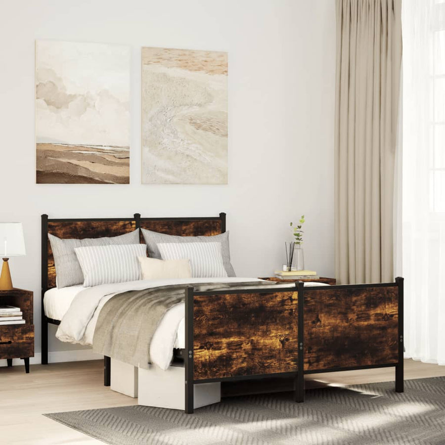 Bedframe hoofd- en voeteneinde metaal gerookt eiken 120x200 cm