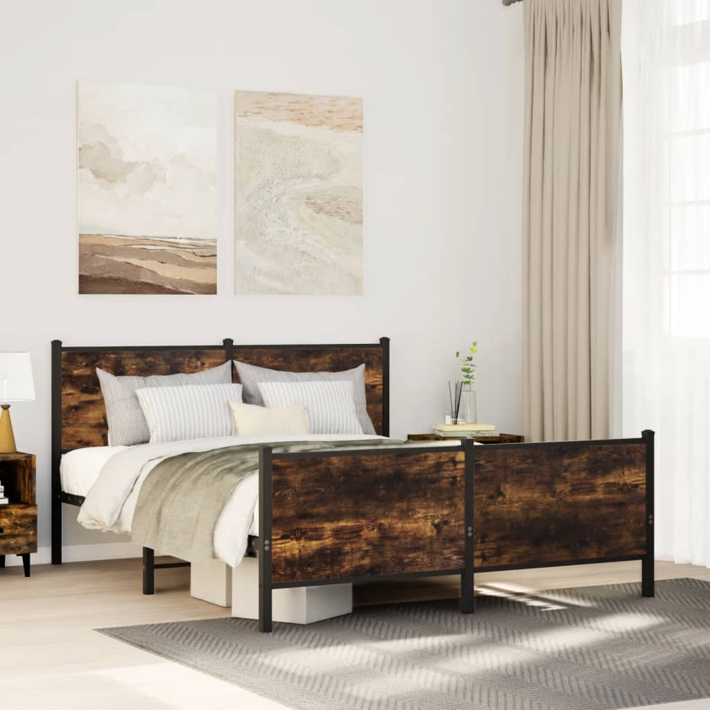Bedframe hoofd- en voeteneinde metaal gerookt eiken 137x190 cm