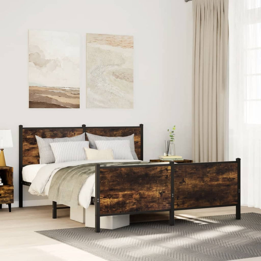 Bedframe hoofd- en voeteneinde metaal gerookt eiken 137x190 cm