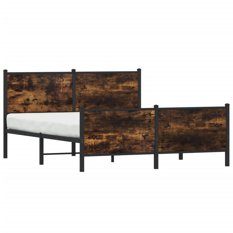 Bedframe hoofd- en voeteneinde metaal gerookt eiken 137x190 cm