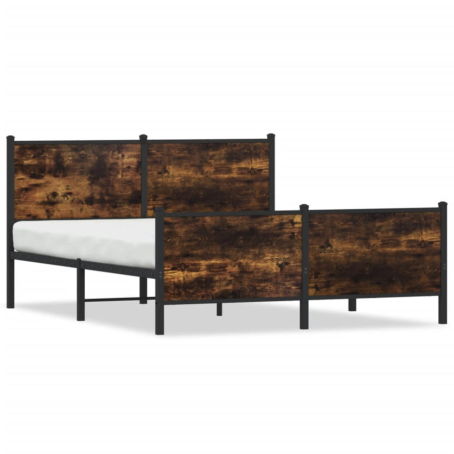 Bedframe hoofd- en voeteneinde metaal gerookt eiken 137x190 cm