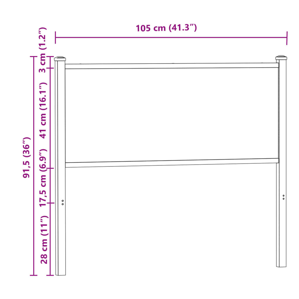 Hoofdbord 100 cm bewerkt hout en staal gerookt eikenkleurig