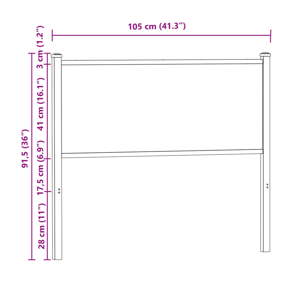 Hoofdbord 100 cm bewerkt hout en staal gerookt eikenkleurig