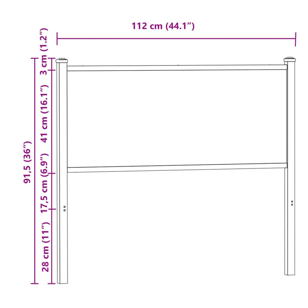 Hoofdbord 107 cm bewerkt hout en staal gerookt eikenkleurig