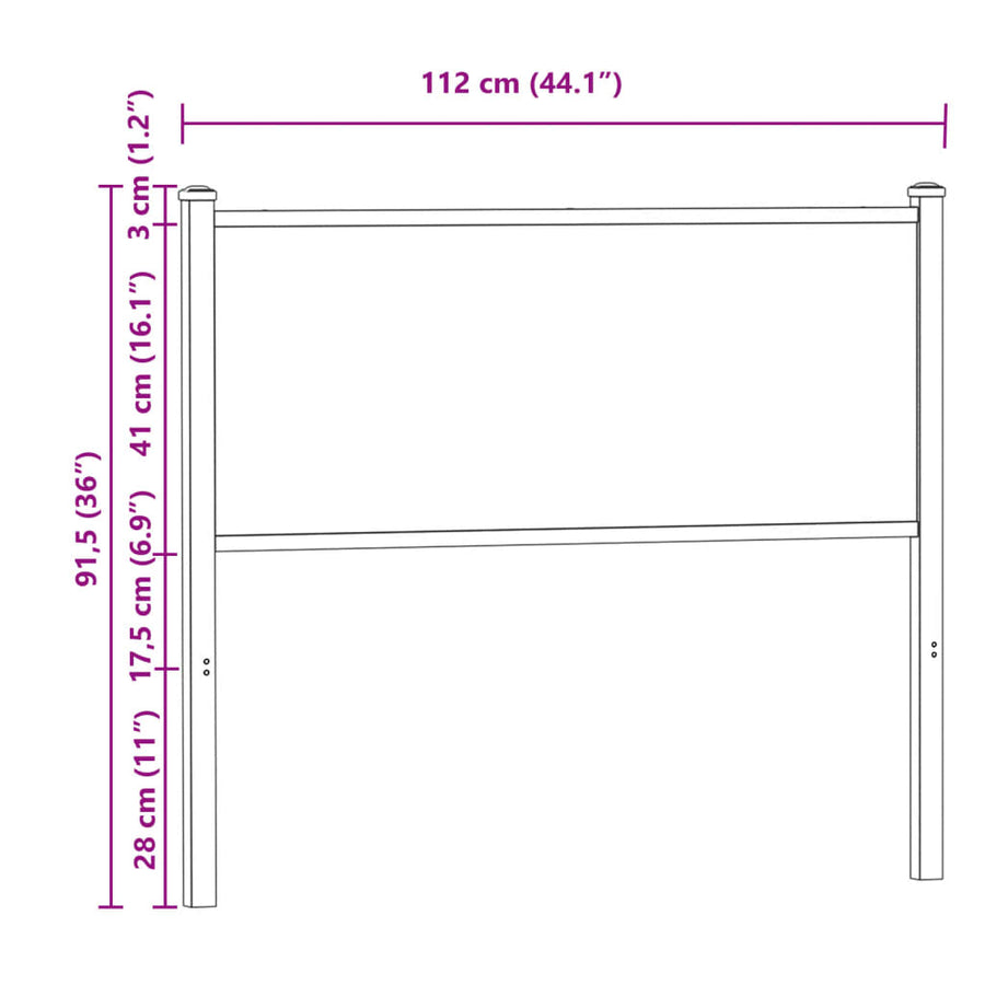 Hoofdbord 107 cm bewerkt hout en staal gerookt eikenkleurig
