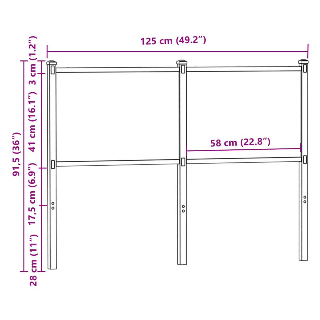 Hoofdbord 120 cm bewerkt hout en staal gerookt eikenkleurig