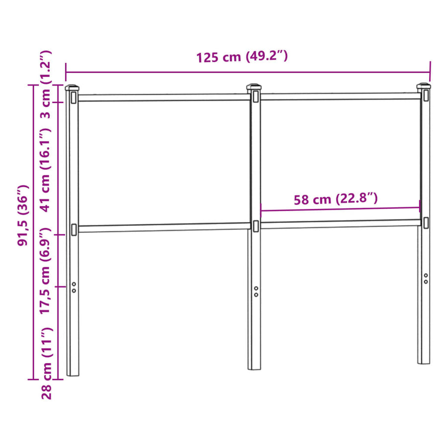 Hoofdbord 120 cm bewerkt hout en staal gerookt eikenkleurig