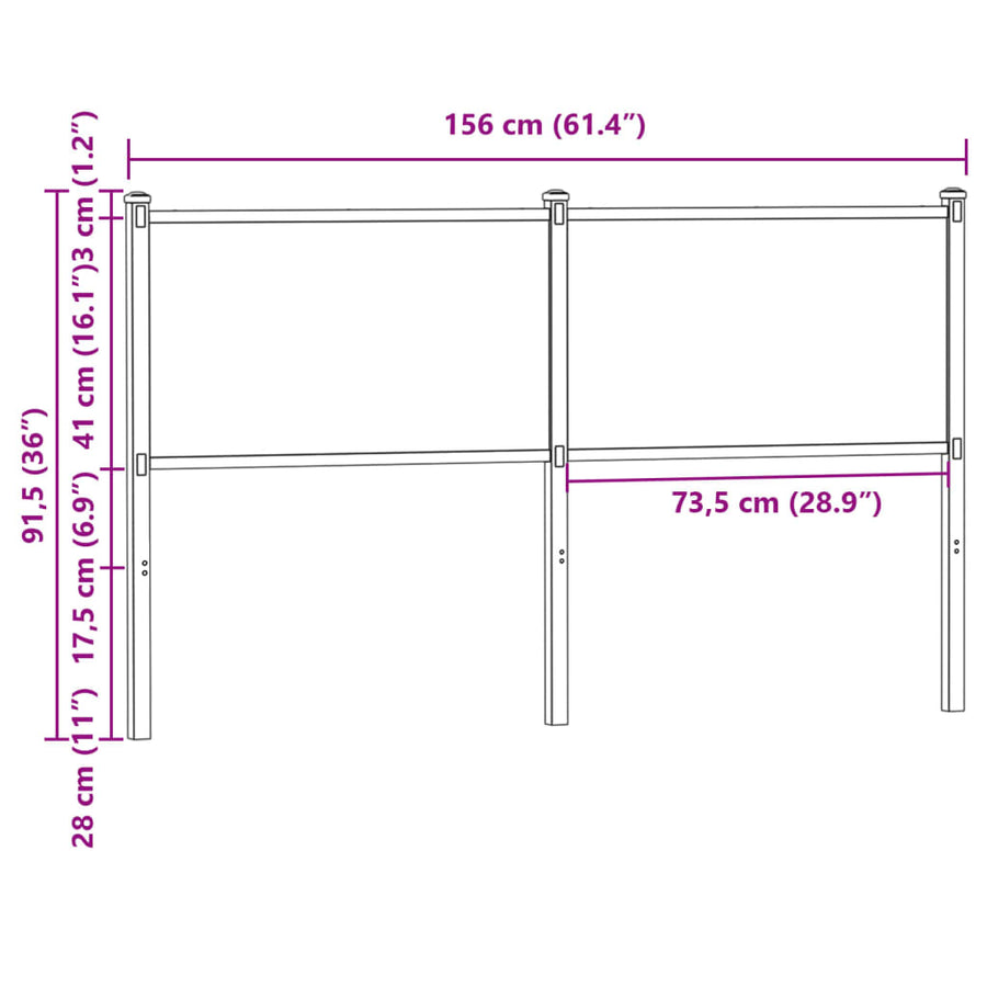 Hoofdbord Bewerkt Hout En Staal Kleurig 150 cm Gerookt eiken