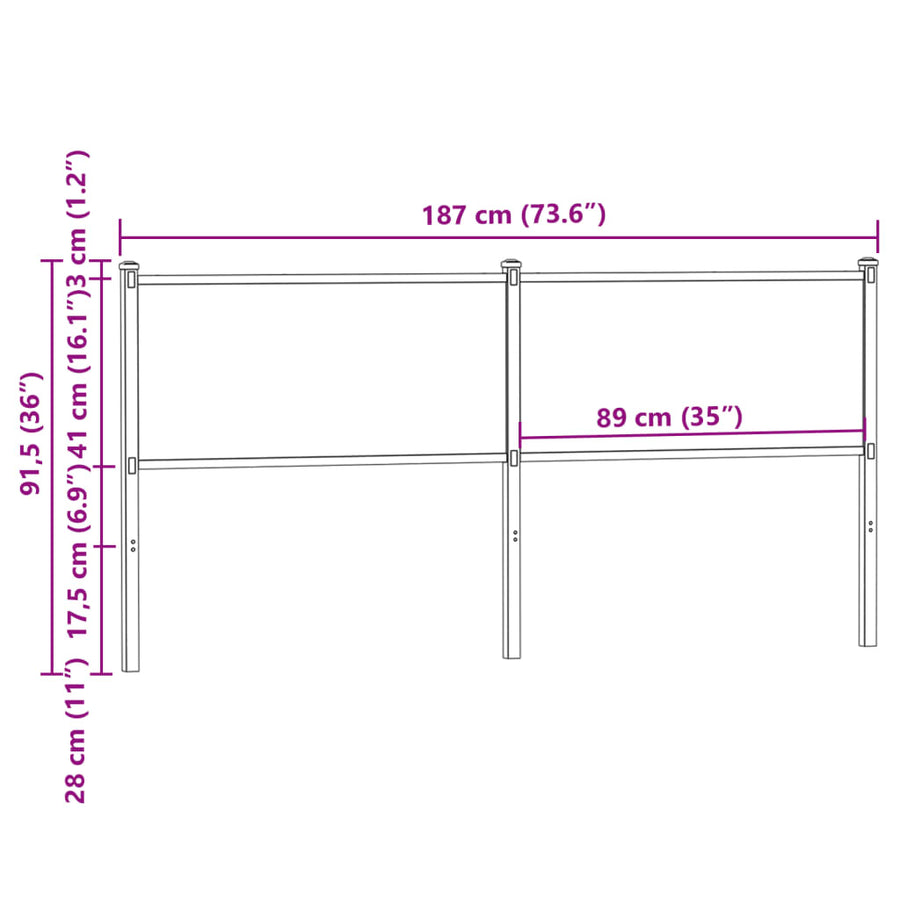 Hoofdbord Bewerkt Hout En Staal Kleurig 180 cm Gerookt eiken