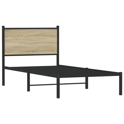 Bedframe met hoofdbord metaal sonoma eikenkleurig 75x190 cm