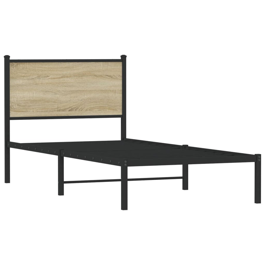 Bedframe met hoofdbord metaal sonoma eikenkleurig 75x190 cm