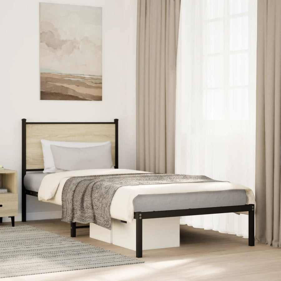 Bedframe met hoofdbord metaal sonoma eikenkleurig 75x190 cm