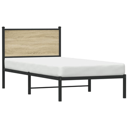 Bedframe met hoofdbord metaal sonoma eikenkleurig 75x190 cm