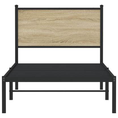 Bedframe met hoofdbord metaal sonoma eikenkleurig 75x190 cm