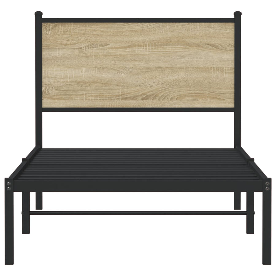 Bedframe met hoofdbord metaal sonoma eikenkleurig 75x190 cm