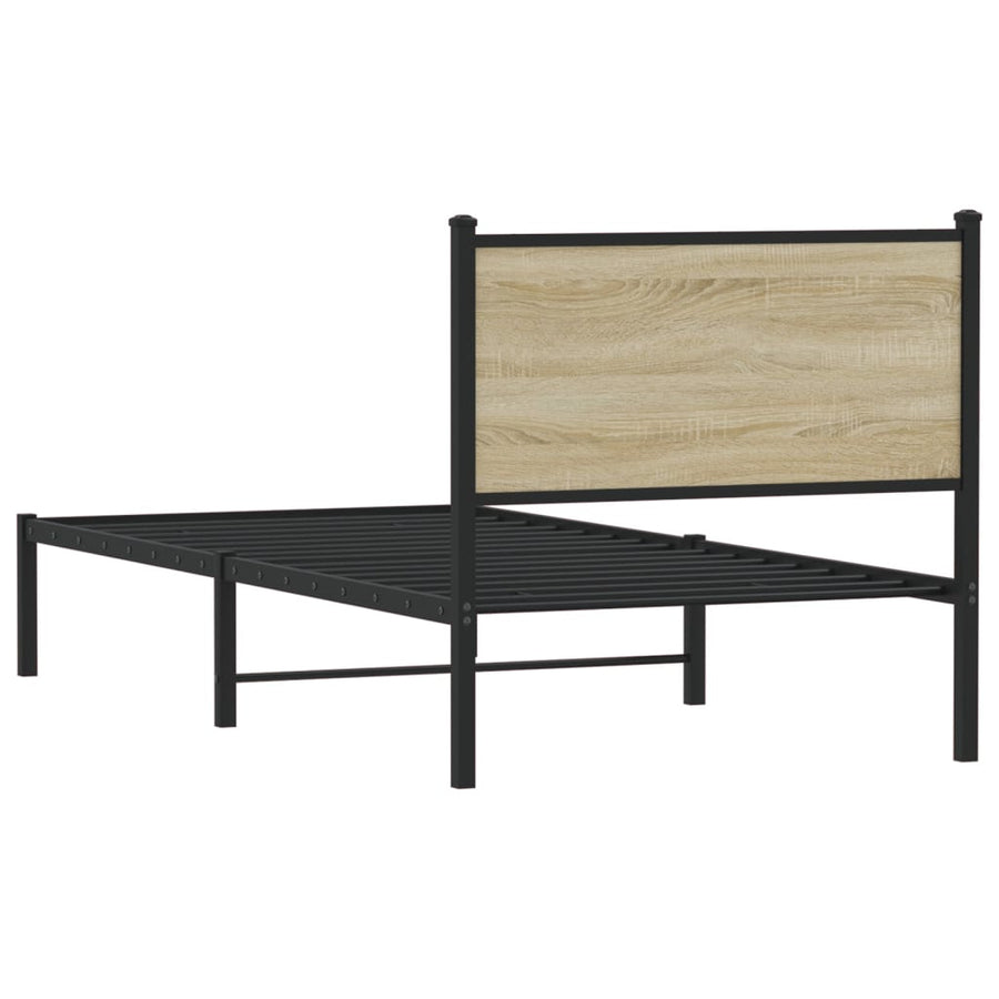Bedframe met hoofdbord metaal sonoma eikenkleurig 75x190 cm