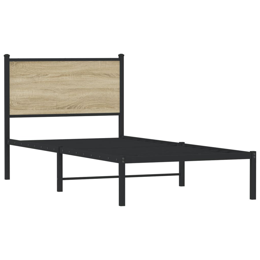 Bedframe met hoofdbord metaal sonoma eikenkleurig 80x200 cm