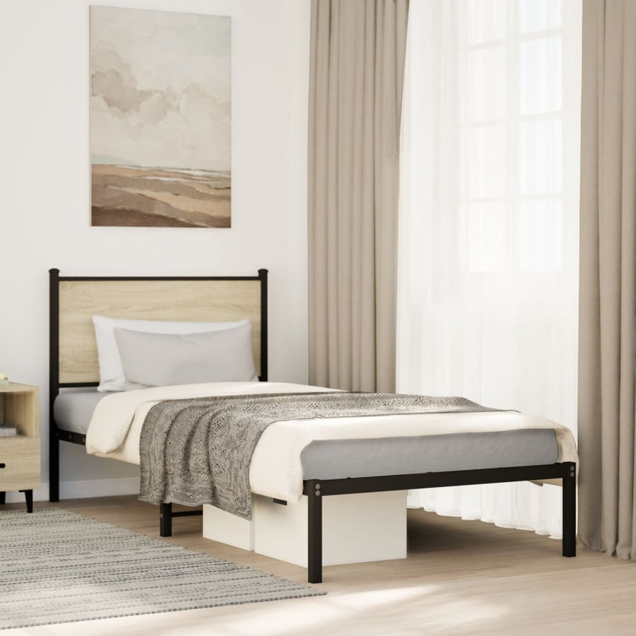 Bedframe met hoofdbord metaal sonoma eikenkleurig 80x200 cm