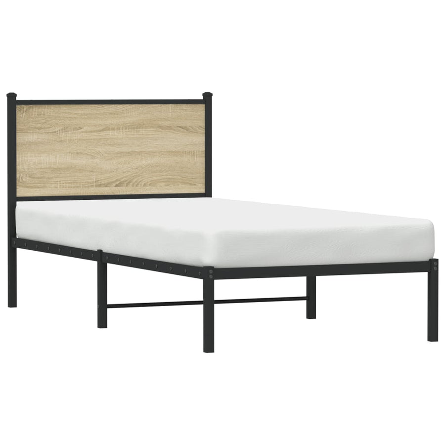 Bedframe met hoofdbord metaal sonoma eikenkleurig 80x200 cm