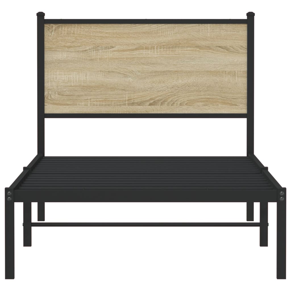 Bedframe met hoofdbord metaal sonoma eikenkleurig 80x200 cm