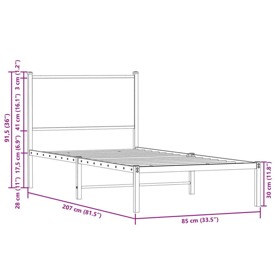 Bedframe met hoofdbord metaal sonoma eikenkleurig 80x200 cm