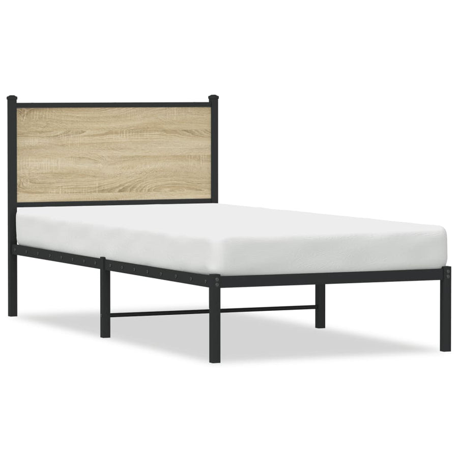 Bedframe met hoofdbord metaal sonoma eikenkleurig 90x190 cm