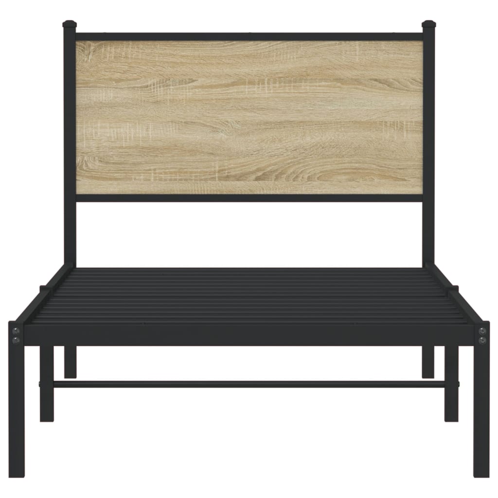 Bedframe met hoofdbord metaal sonoma eikenkleurig 90x200 cm