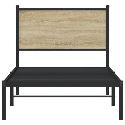 Bedframe met hoofdbord metaal sonoma eikenkleurig 90x200 cm