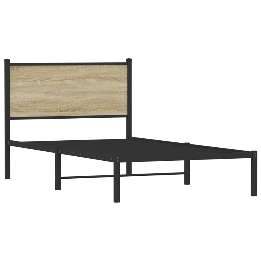 Bedframe met hoofdbord metaal sonoma eikenkleurig 100x190 cm