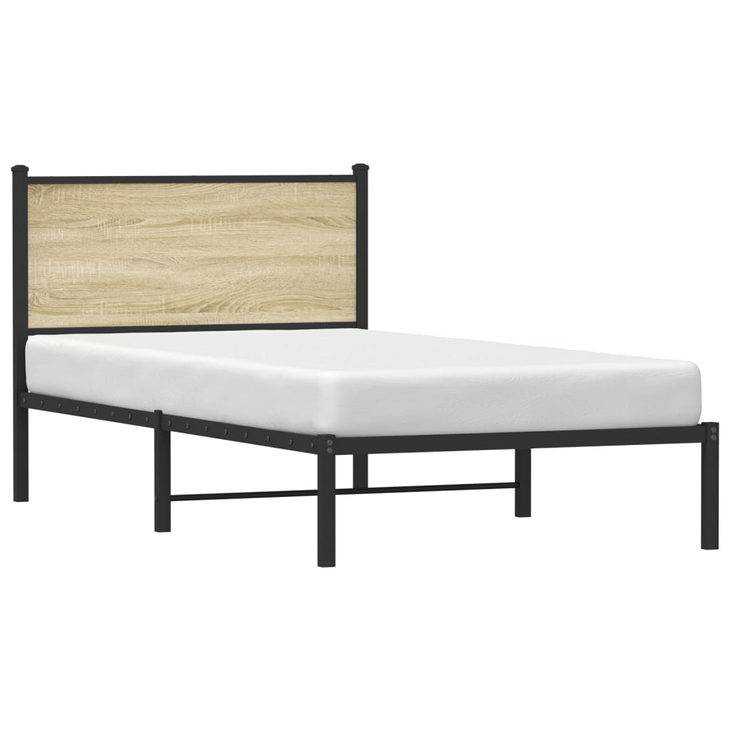 Bedframe met hoofdbord metaal sonoma eikenkleurig 100x190 cm