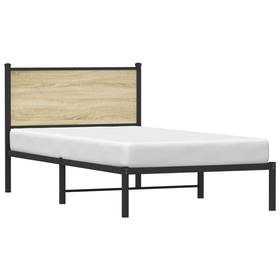 Bedframe met hoofdbord metaal sonoma eikenkleurig 100x190 cm