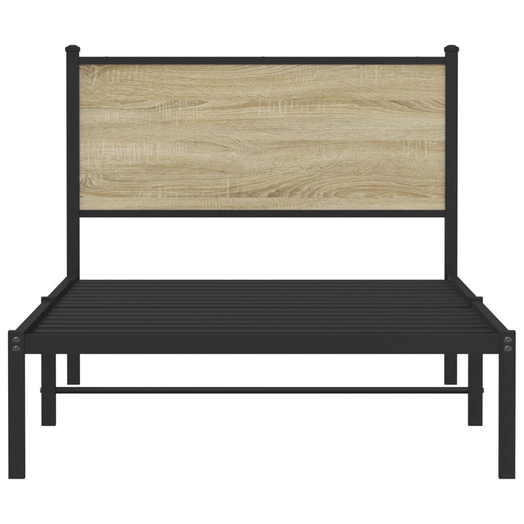 Bedframe met hoofdbord metaal sonoma eikenkleurig 100x190 cm