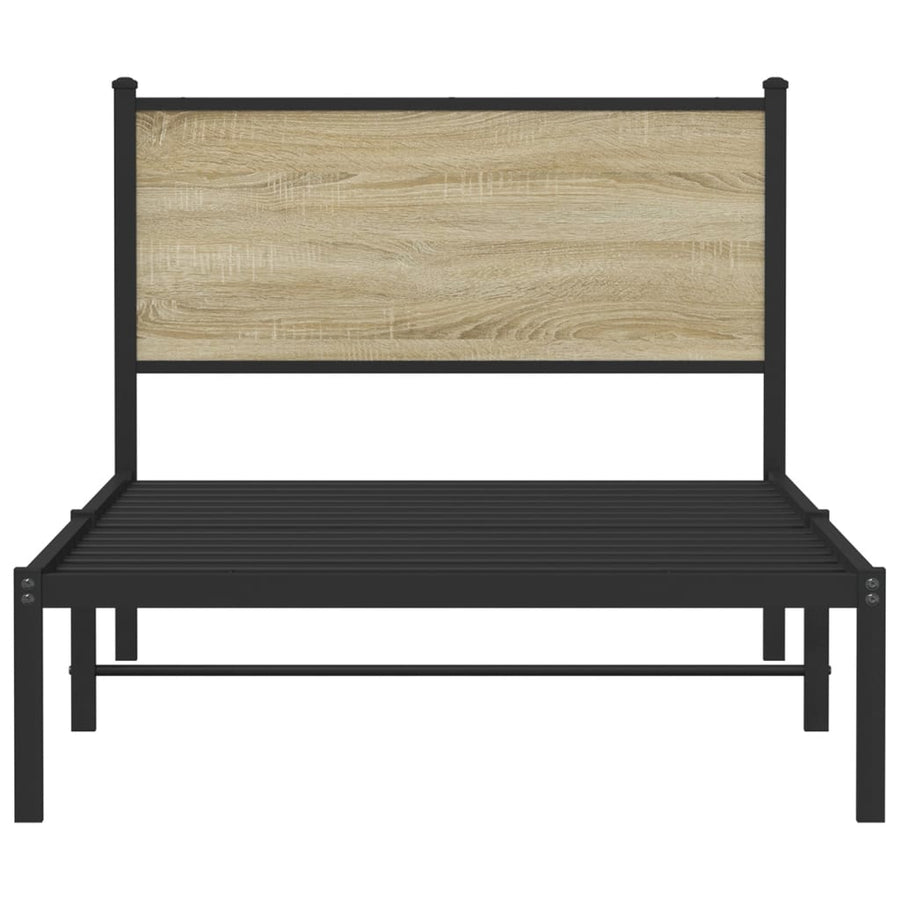 Bedframe met hoofdbord metaal sonoma eikenkleurig 100x190 cm