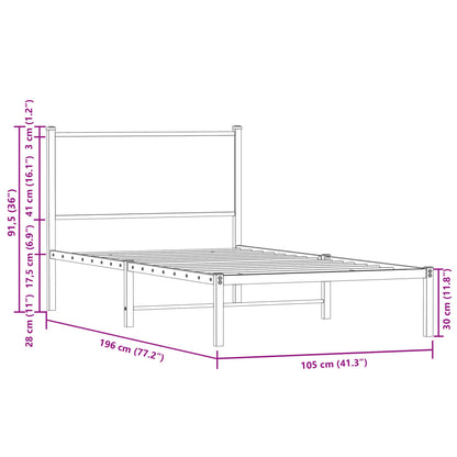 Bedframe met hoofdbord metaal sonoma eikenkleurig 100x190 cm