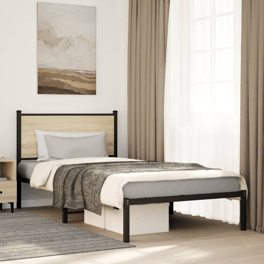 Bedframe met hoofdbord metaal sonoma eikenkleurig 100x200 cm