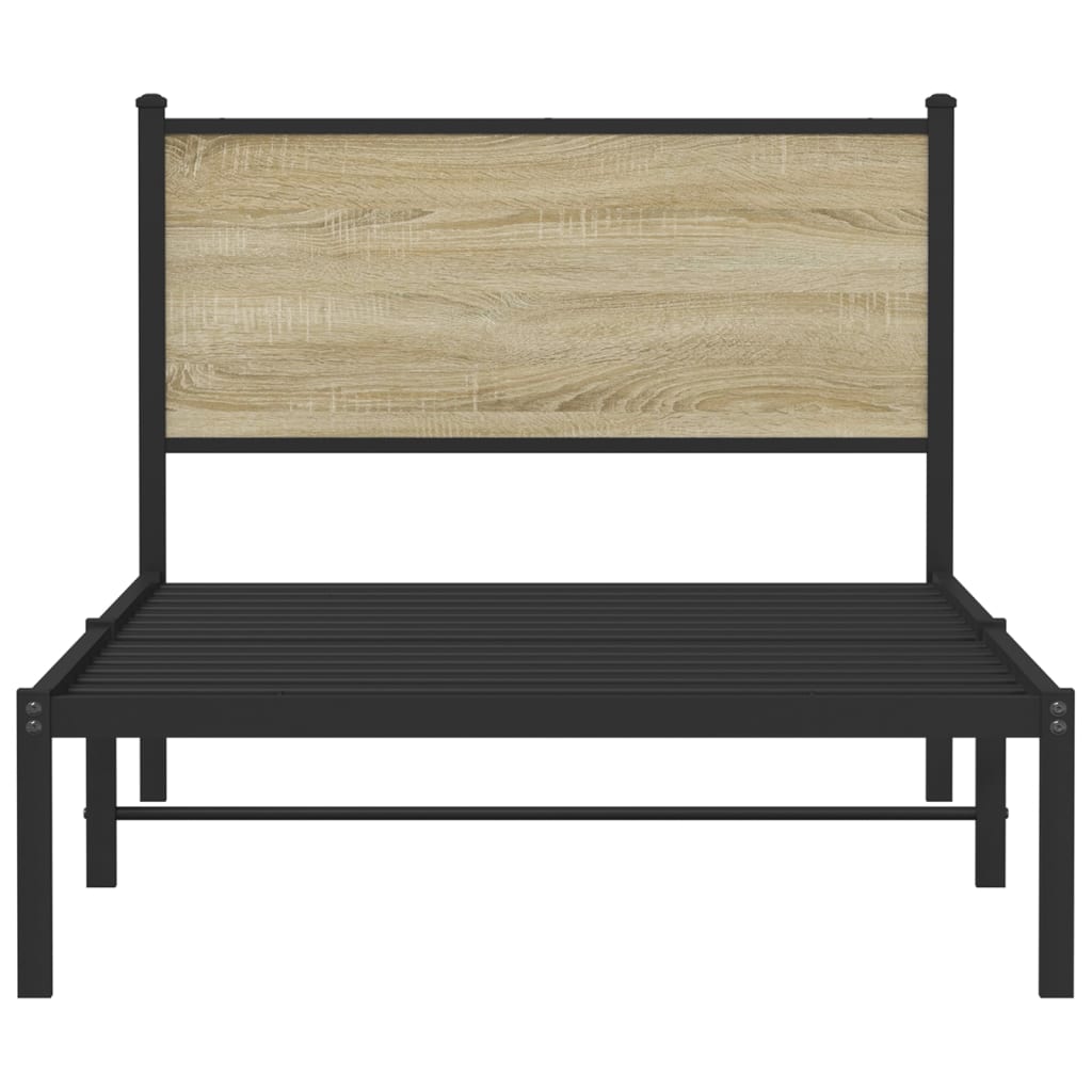 Bedframe met hoofdbord metaal sonoma eikenkleurig 100x200 cm