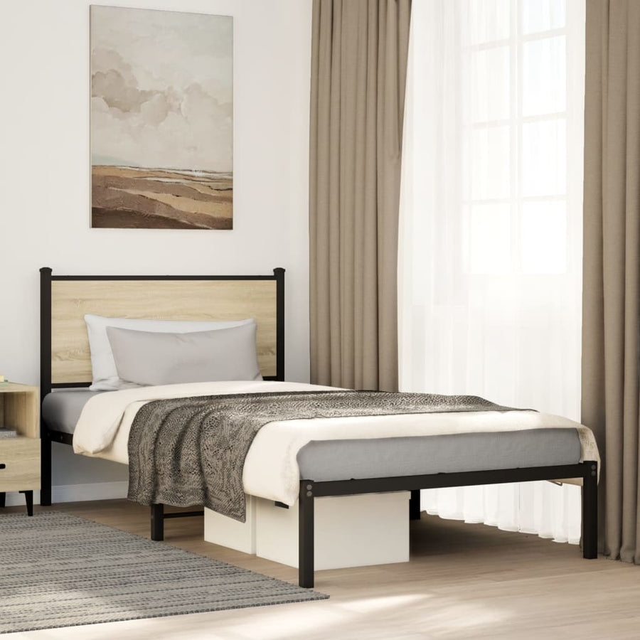 Bedframe met hoofdbord metaal sonoma eikenkleurig 107x203 cm