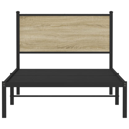 Bedframe met hoofdbord metaal sonoma eikenkleurig 107x203 cm