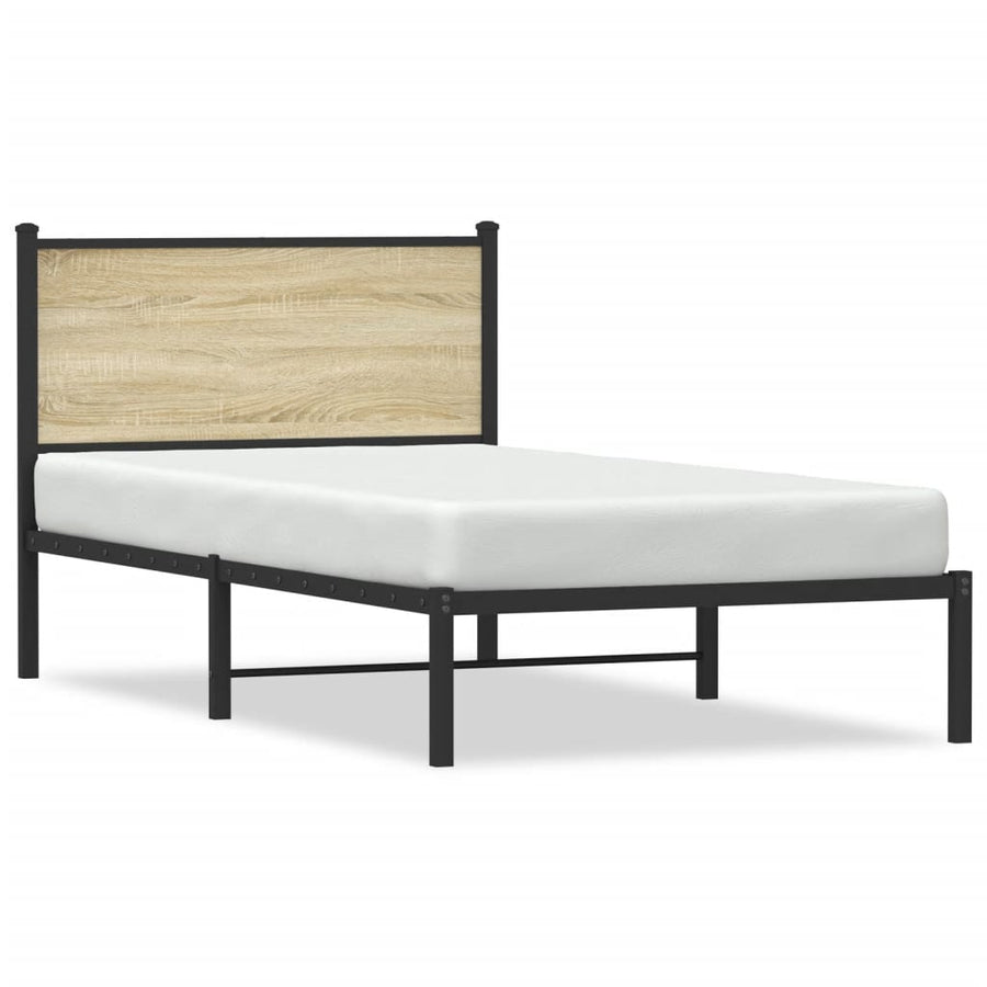 Bedframe met hoofdbord metaal sonoma eikenkleurig 107x203 cm