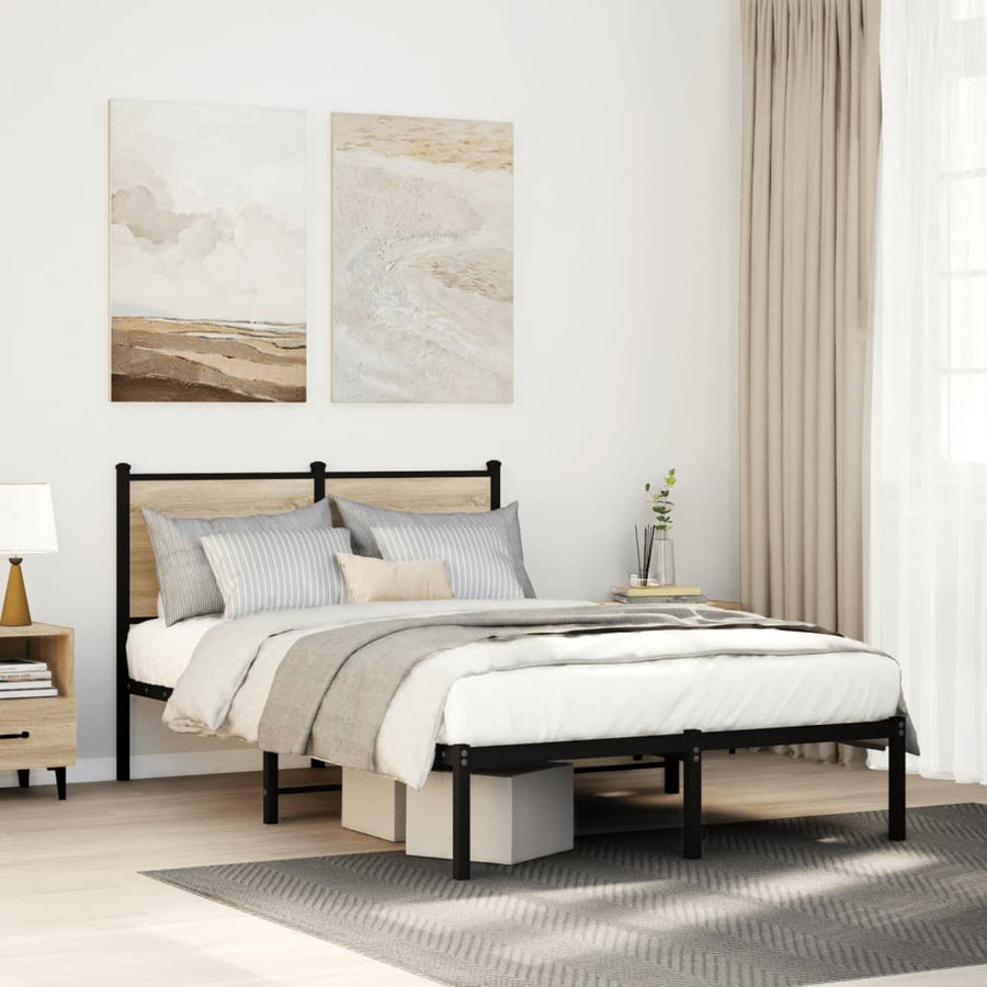 Bedframe met hoofdbord metaal sonoma eikenkleurig 120x200 cm