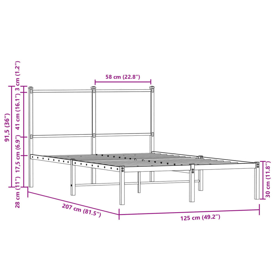 Bedframe met hoofdbord metaal sonoma eikenkleurig 120x200 cm