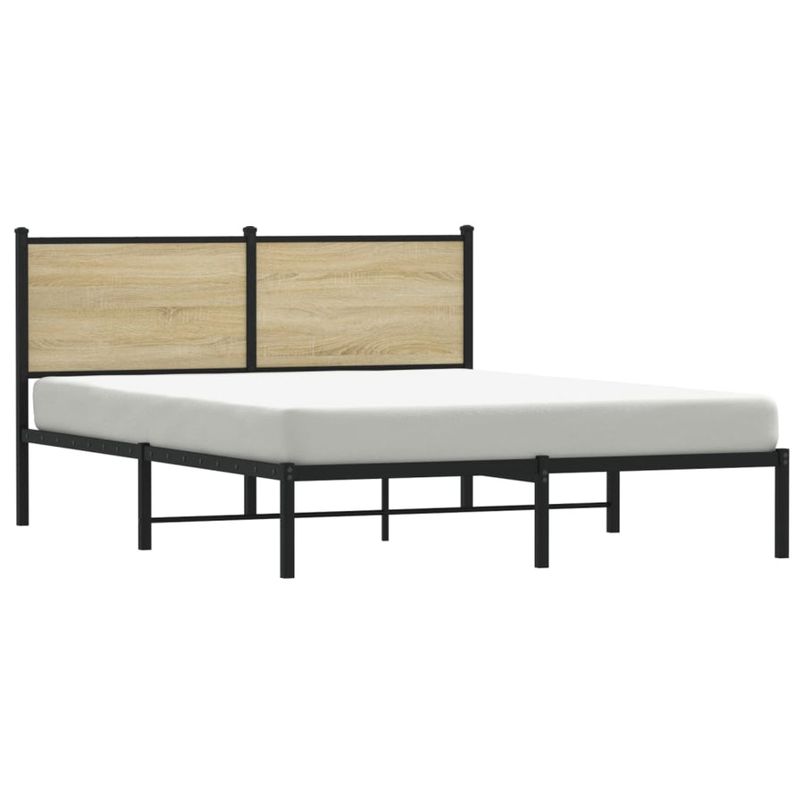 Bedframe met hoofdbord metaal sonoma eikenkleurig 137x190 cm