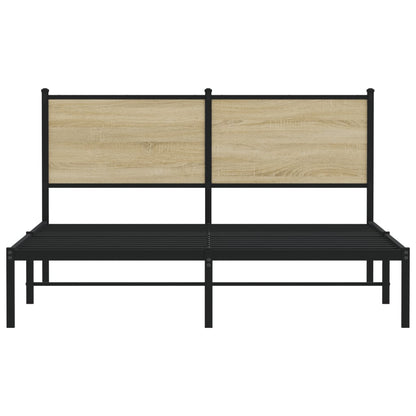 Bedframe met hoofdbord metaal sonoma eikenkleurig 137x190 cm