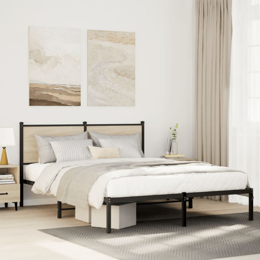 Bedframe met hoofdbord metaal sonoma eikenkleurig 140x190 cm