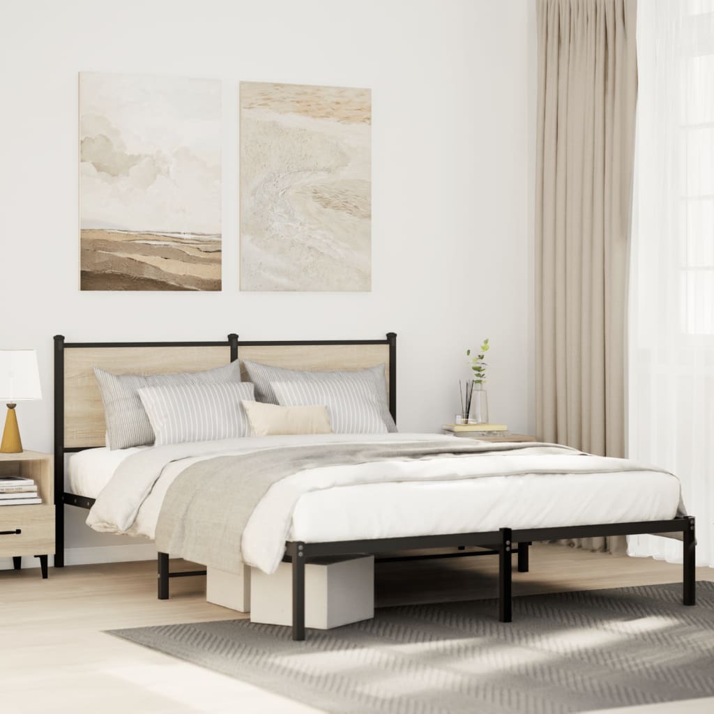 Bedframe met hoofdbord metaal sonoma eikenkleurig 140x200 cm