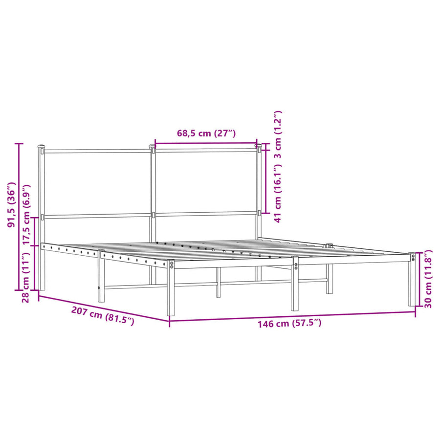 Bedframe met hoofdbord metaal sonoma eikenkleurig 140x200 cm