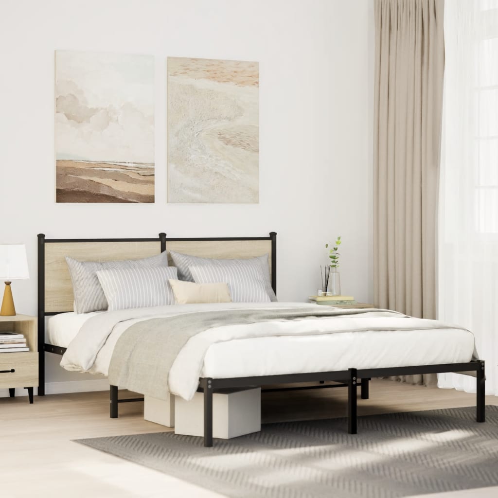 Bedframe met hoofdbord metaal sonoma eikenkleurig 150x200 cm