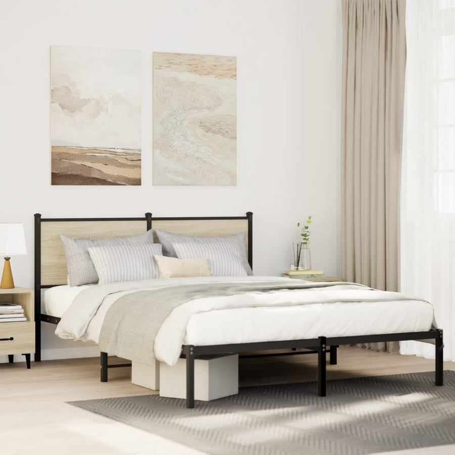 Bedframe met hoofdbord metaal sonoma eikenkleurig 150x200 cm